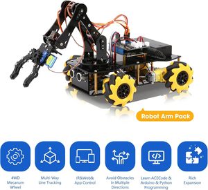 ACEBOTT 5DOF Smart Robot Arm Car Kit 4WD Fernbedienung Auto Arduino/Python/Block ly kompatibles STEM Education Science Coding Kit