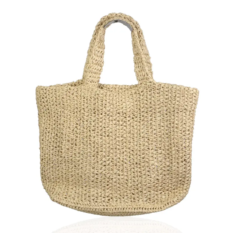 Bolso de playa hecho a mano para mujer, bolsa de paja para compras de papel