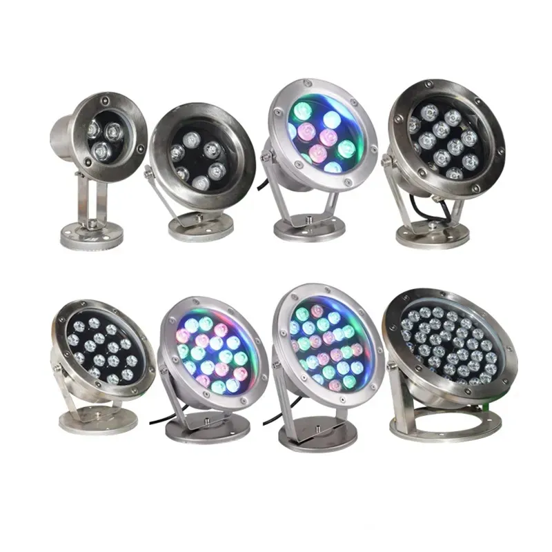 220V 110V 12V 24V Aluminio Acero inoxidable Piscina Luces IP68 36W RGB Fuente de luz LED subacuática