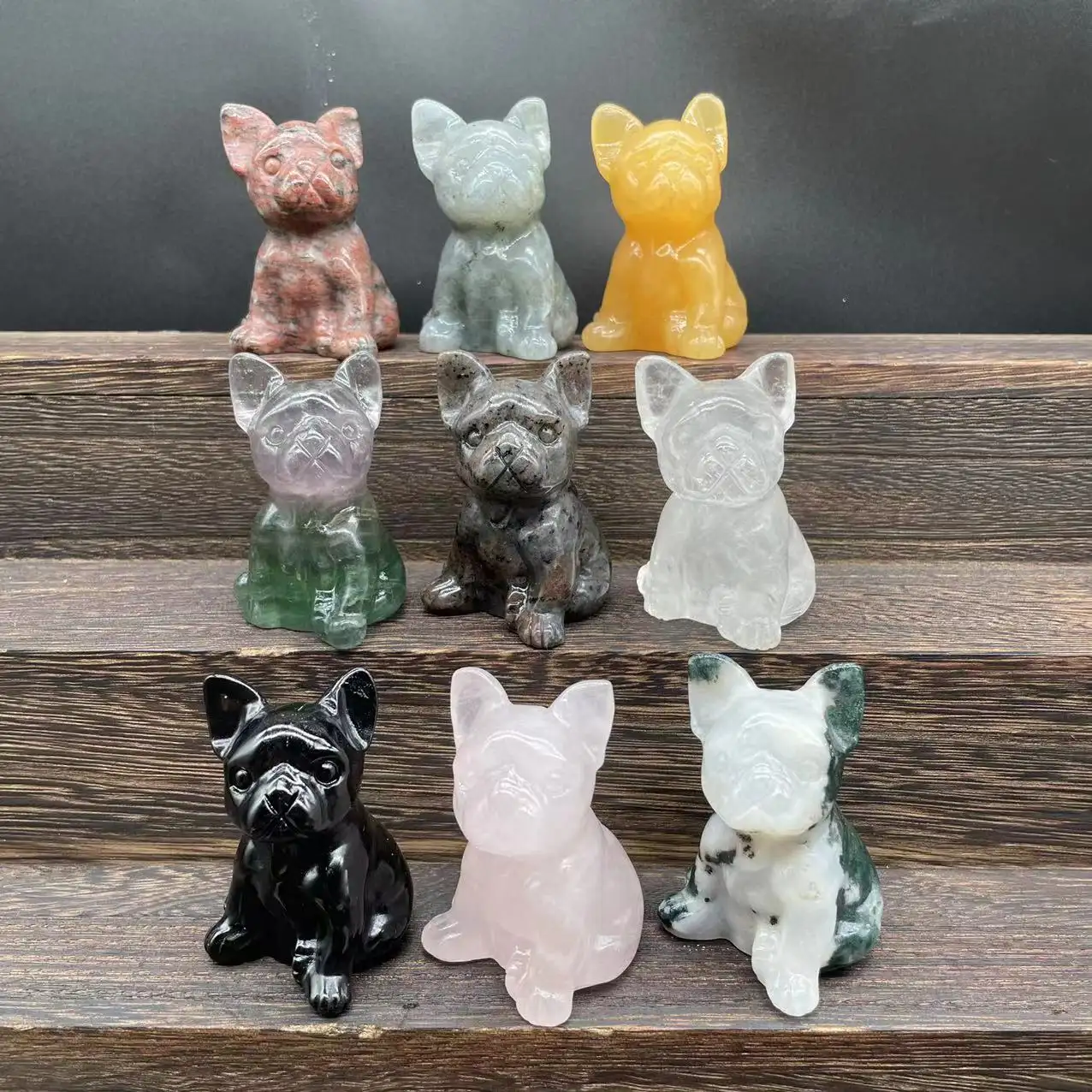 Bouledogue français en cristal naturel sculpté à la main sculptures d'animaux en cristal artisanat