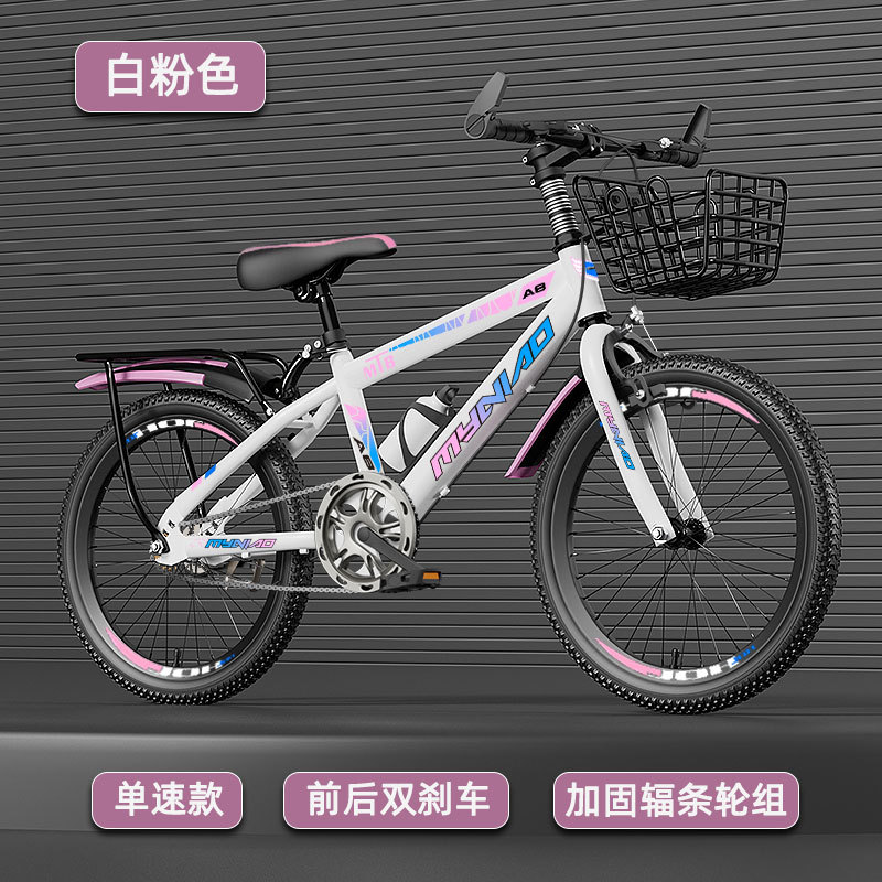 Classic white pink single speed-basket-rear hanger-flashlight