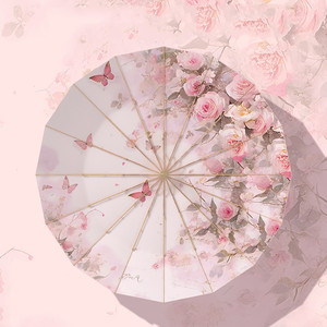 遮阳彩色橡胶防晒紫外线金棒手动晴雨两用三折伞16根肋骨 - Product Image 2