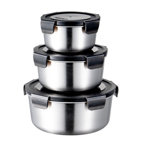 Contenedores de almacenamiento de alimentos de acero inoxidable con tapa Juego de 3 cajas de preparación de comidas Edificio de anidación 1500 ml + 800 ml + 400 ml - Product Image 1