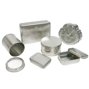 批发定制银色矩形金属储物锡盒，带压花图案 - Product Image 6
