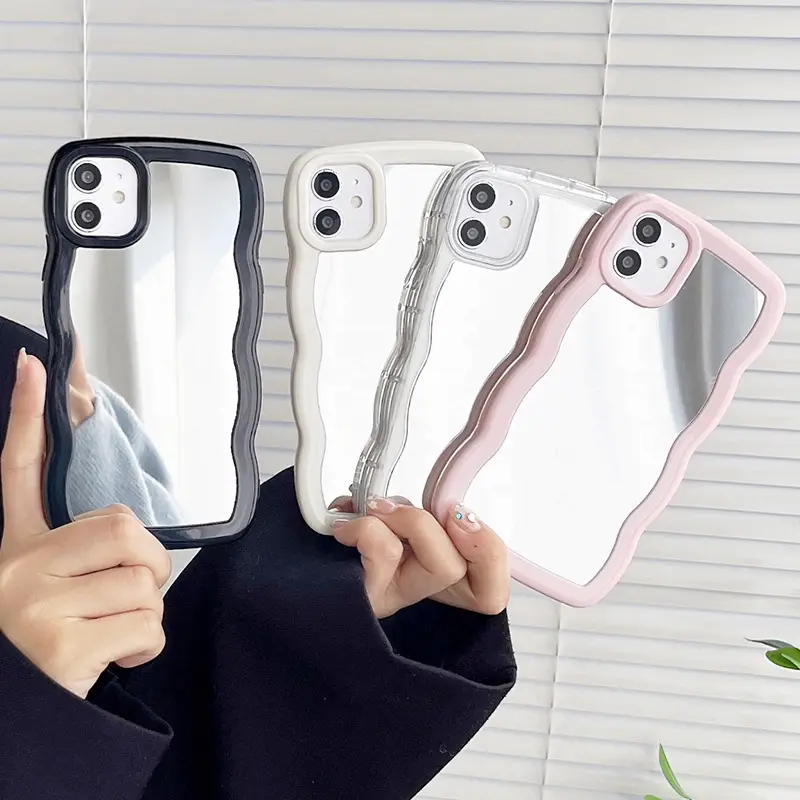 Coque de téléphone 2 In1 Mirror Wave Frame Shockproof Bumper Back Cover Pro Max X Xr Xs 7 8 6 6s Plus Se3 Fashion 13 14 pour Iphone 11 12