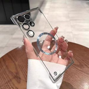 Yeni tasarım lüks destek kablosuz şarj PC telefon kılıfı Samsung kılıfı S24 S23 Ultra Magnetic artı manyetik darbeye kapak