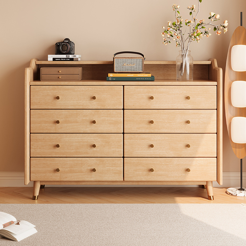 Walnut Pink Solid Wood Eight-Drawer Cabinet