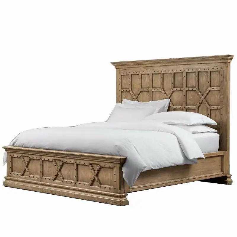 เตียงไม้สไตล์อเมริกันย้อนยุค,ดีไซน์ไม้เนื้อแข็งสำหรับห้องนั่งเล่นเตียงไม้ขนาดใหญ่ออกแบบได้เองผลิตในเวียดนาม