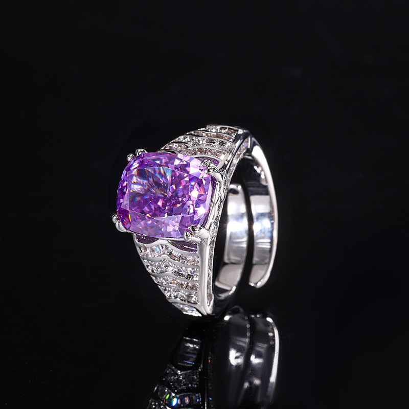 Bague ajustable avec diamant violet taille Fleur de Glace