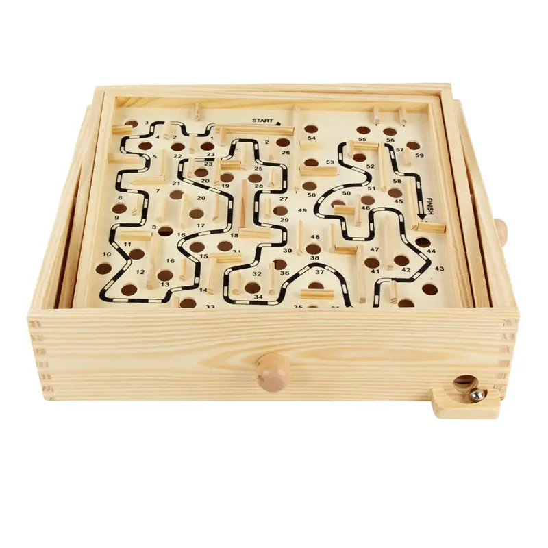 Wooden Maze Puzzle Labyrinth Wooden Maze Game with Two Steel Marbles Puzzle Game for Adults