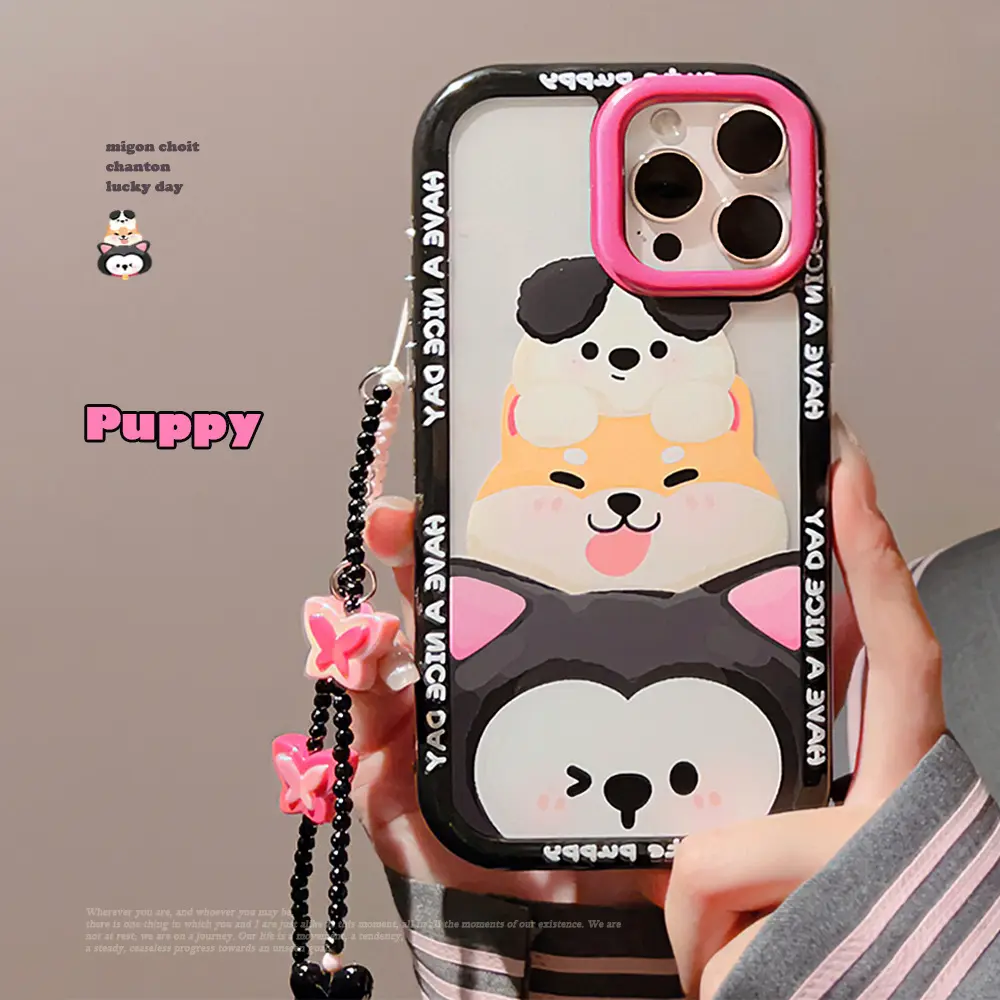 Lovely Graffiti Animal Sweet Cool Lanyard Phone Cases for iPhone15 14 ProMax 13 12 Acrylic