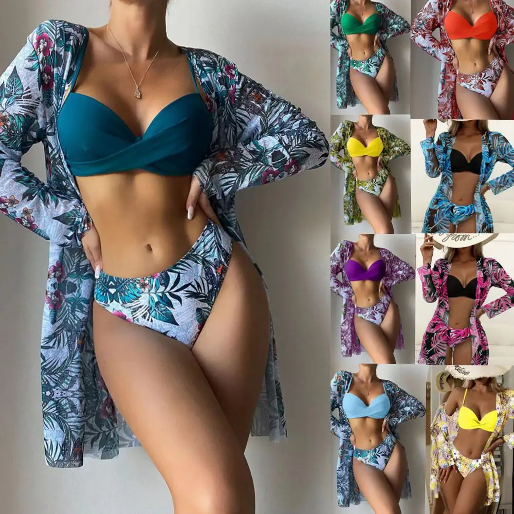 2023 femmes imprimé trois pièces bikini ensemble 3 pièces maillot de bain bikini maillots de bain avec couvertures