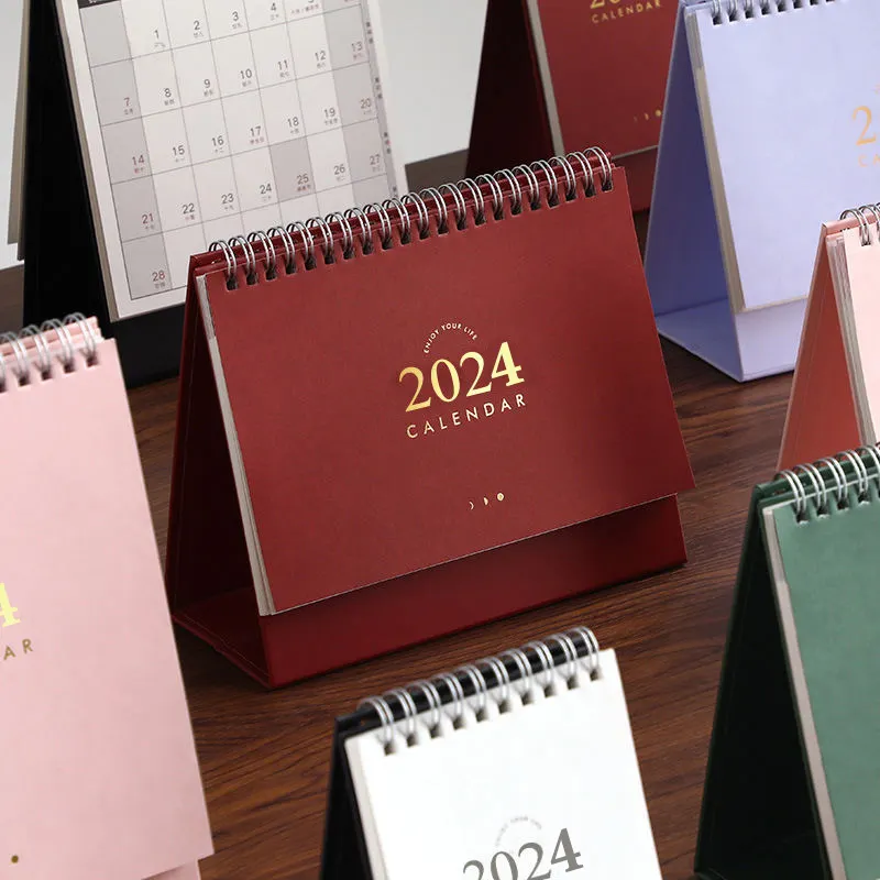 Kalender perencana desain baru Dekorasi Desktop Spiral cetak kustom meja kalender 2024