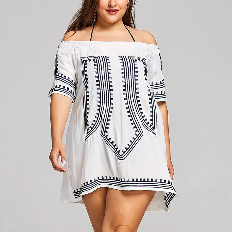 Casual Branco Borde de Gordura Das Mulheres Fora Do Ombro Vestido Curto Fat Mulheres Plus Size Mulheres Vestidos