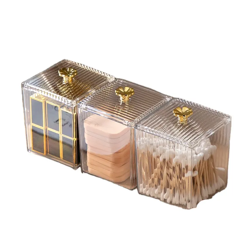 Algodão acrílico Square Pads Holder Maquiagem Pad Cosmetic Storage Case Q-tip Dispenser para Dresser Countertop