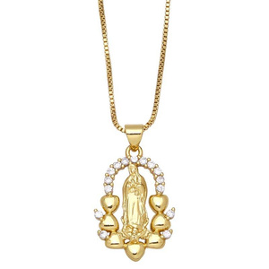 Bizim anne kolye Guadalupe 18K altın kaplama kutu zincir zirkonya CZ takı meksika bakire Mary kolye kalp - Product Image 4