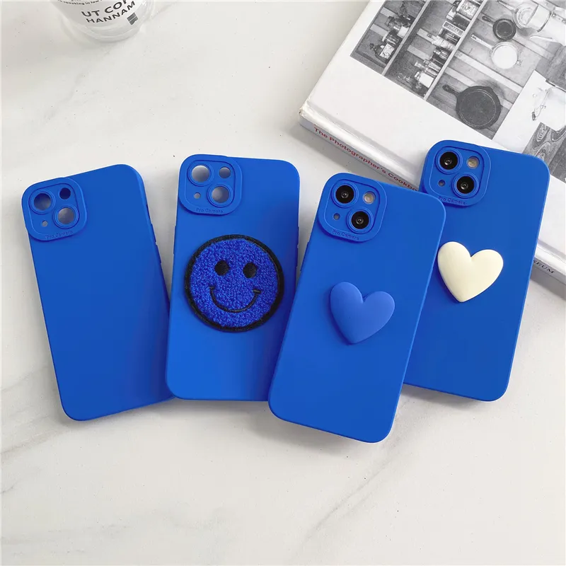 Матовый Силиконовый чехол для телефона с 3D улыбкой, синим сердцем для iphone 13 pro max, новейший дизайн