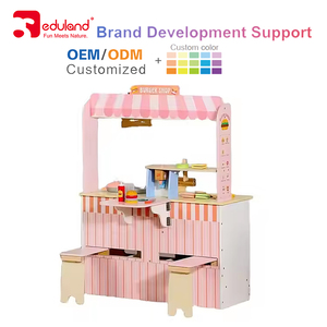 ハンバーガーケーキドリンクキオスクシミュレーションストアを作るための子供木製プレイハウスシミュレーション