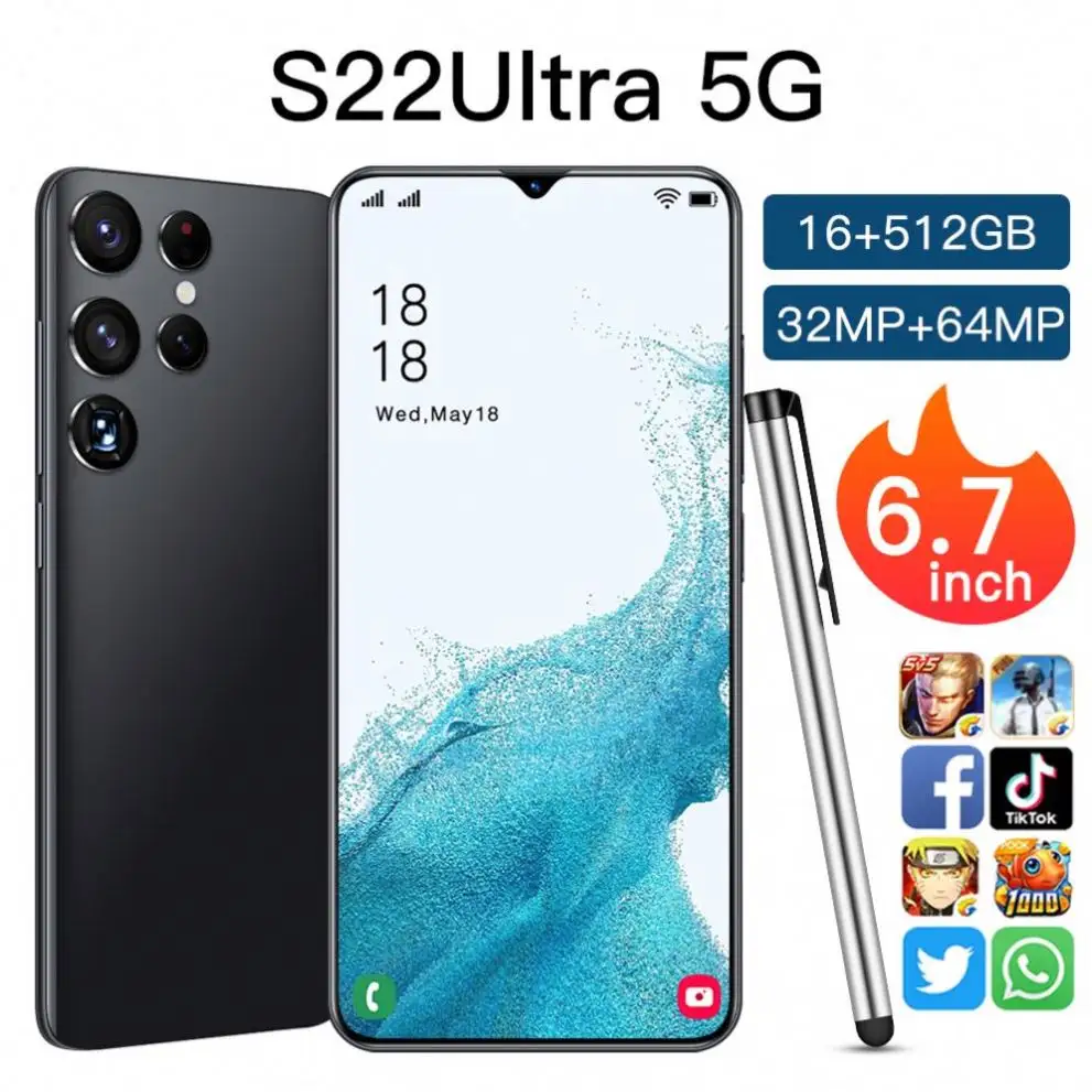 S22Ultra電話S22Ultra新しいロック解除されたスマートフォンデュアルSIMカードフェイスIDオリジナルAndroid10.0 16GB512GB携帯電話