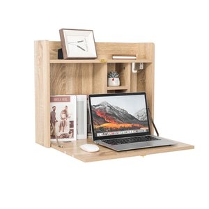 Moderner 2-in-1-Wandmontagetisch aus Holz schwimmender Computertisch, faltbarer platzsparender Arbeitsplatz-Aufbewahrungsregal