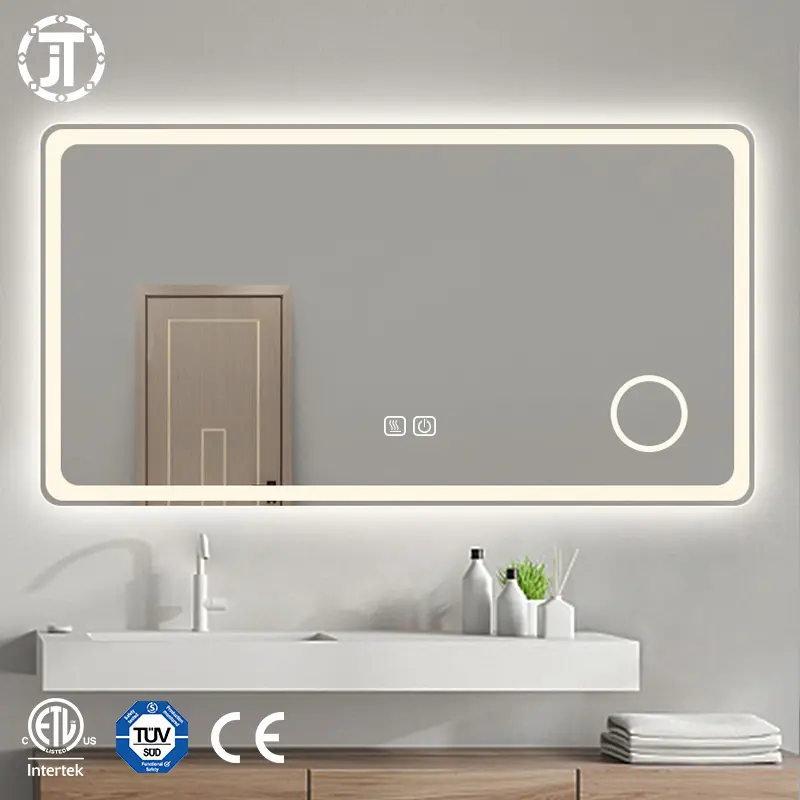 Tocador de baño sin marco, espejo inteligente retroiluminado LED personalizado, precio de fábrica, 2021