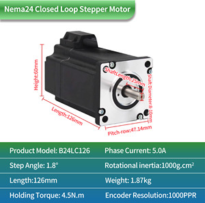 Runcin Nema 24 2 fases 4.5Nm 637Oz. In 126mm 6A Kit de controlador paso a paso de circuito cerrado Motor paso a paso Control de potencia de CC para máquina CNC - Product Image 6