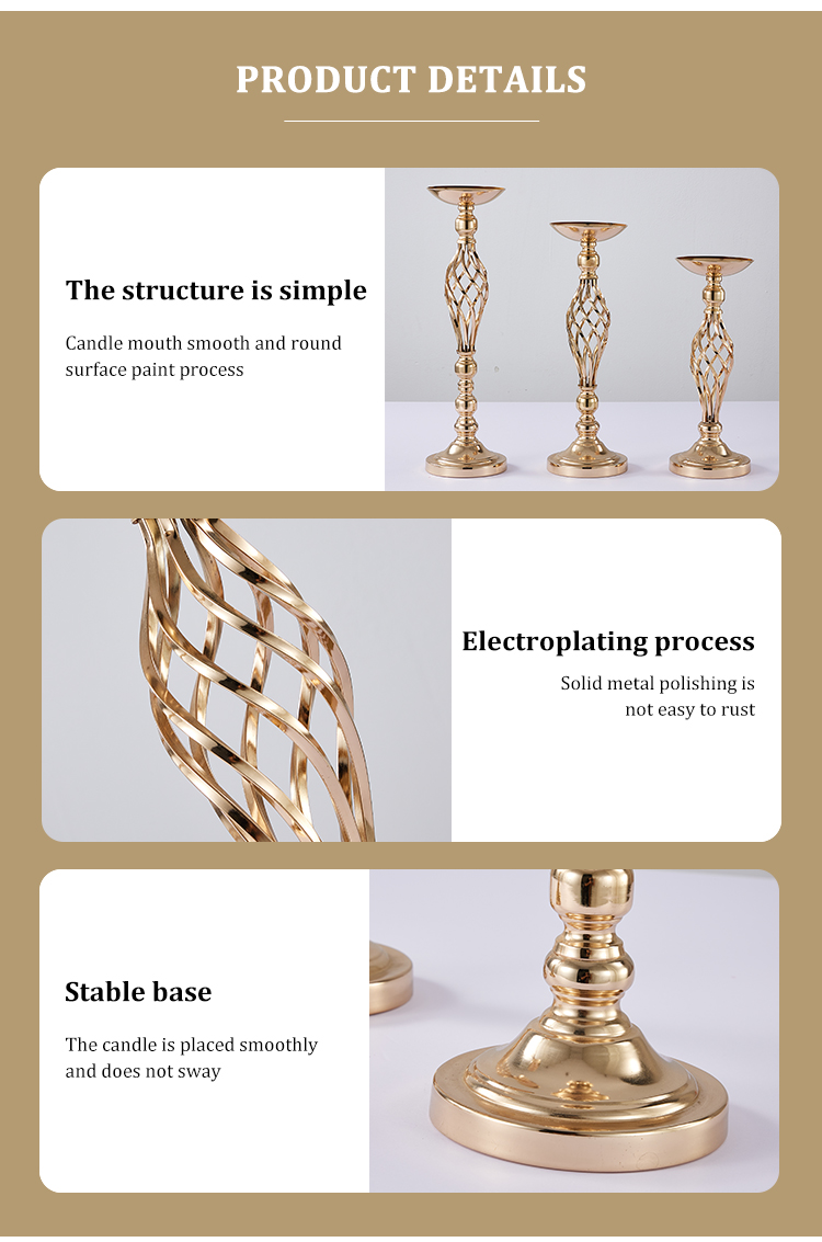 Luxury Rose Gold Electroplate Metal Frame Wedding Decoration Candle Stick Flowers Stand