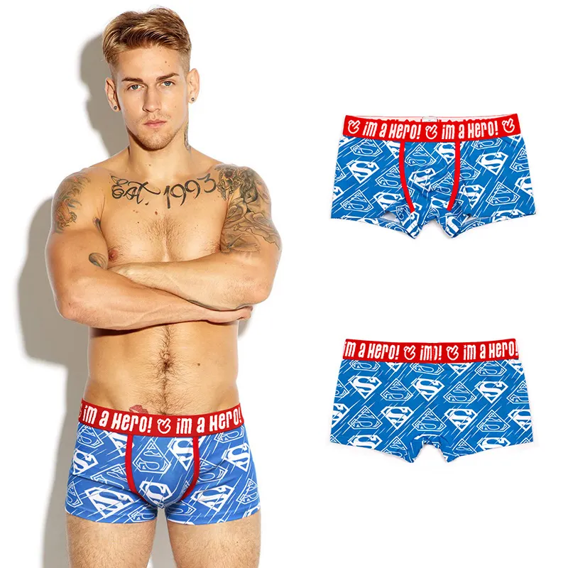 Customized Logo Mens Underwear Midwaist Logo Cotton Briefs Colorful Superhero Funny Boxers Men' Underwear