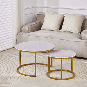 2 Pcs MDF Top With Metal Leg Round <strong>Nesting</strong> <strong>Table</strong> Coffee and <strong>End</strong> <strong>Table</strong> Simple and Generous Vintage Side <strong>Tables</strong> for Living Room - Product Image 5