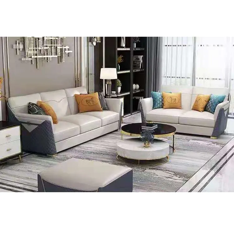 Sofá tapizado de cuero a juego para sala de estar, tapizado de lujo europeo, a la moda, Color, suministros de fábrica