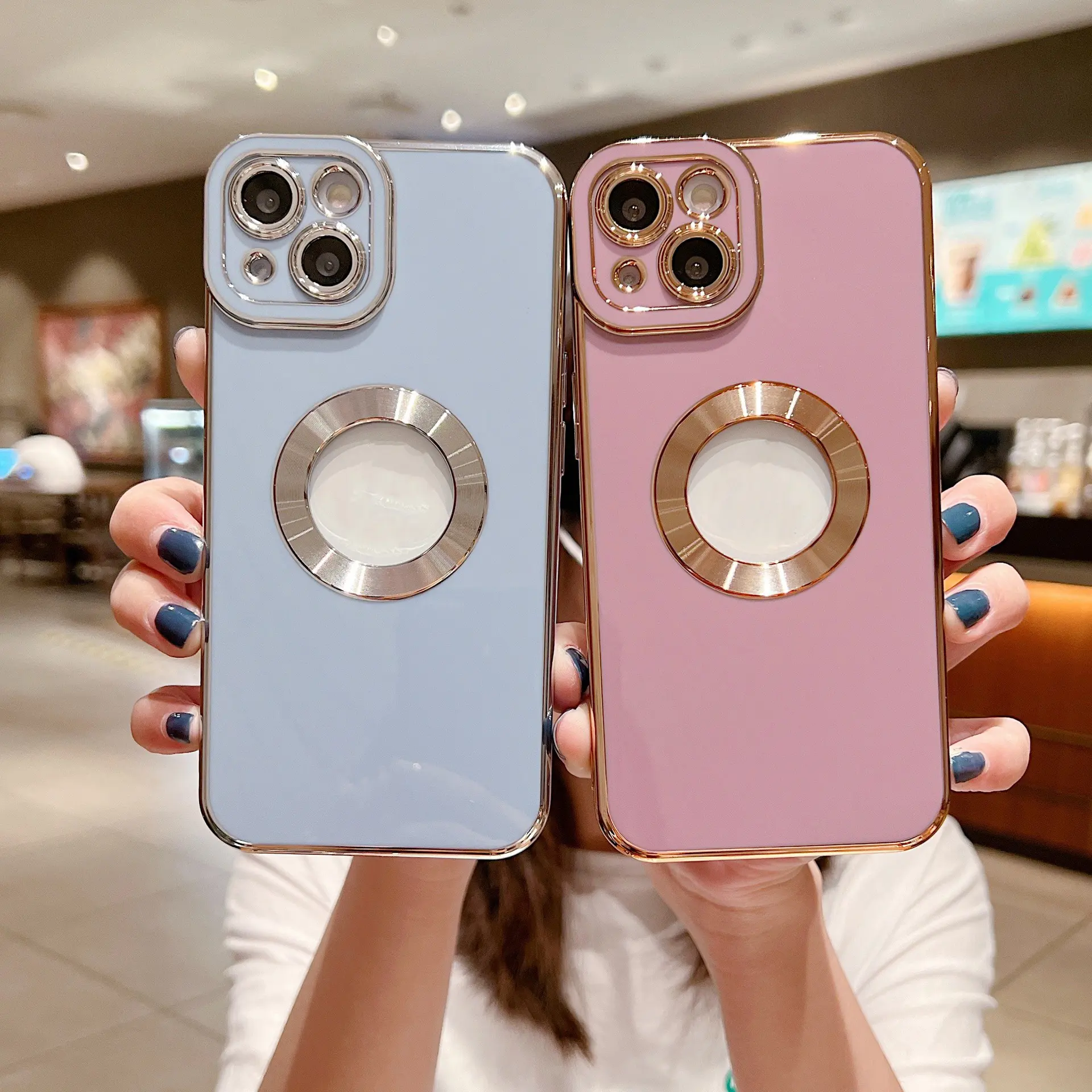 Fashion Lens Protection Plating Soft TPU Shockproof Logo Hole Phone Cover 6D Luxury Phone Case for iPhone 11/12/13/Pro/Max