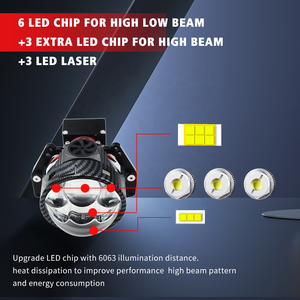 2024 yeni 3 inç 3 lazer lens BI LED projektör çift fan soğutma sistemi 6000K 135W yüksek güç araba LED lens - Product Image 3