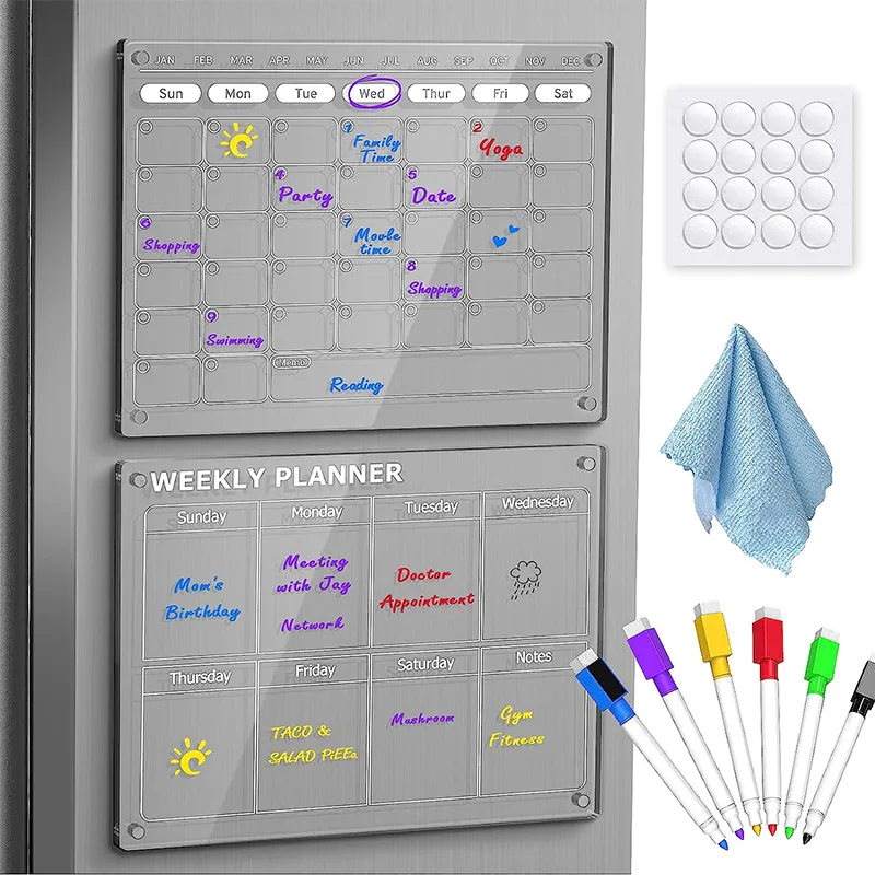 Hd Factory Direct Custom 17 "X12" Acrílico Magnético Mensual y Semanal Dry-Erase Board Calendario Refrigeradores