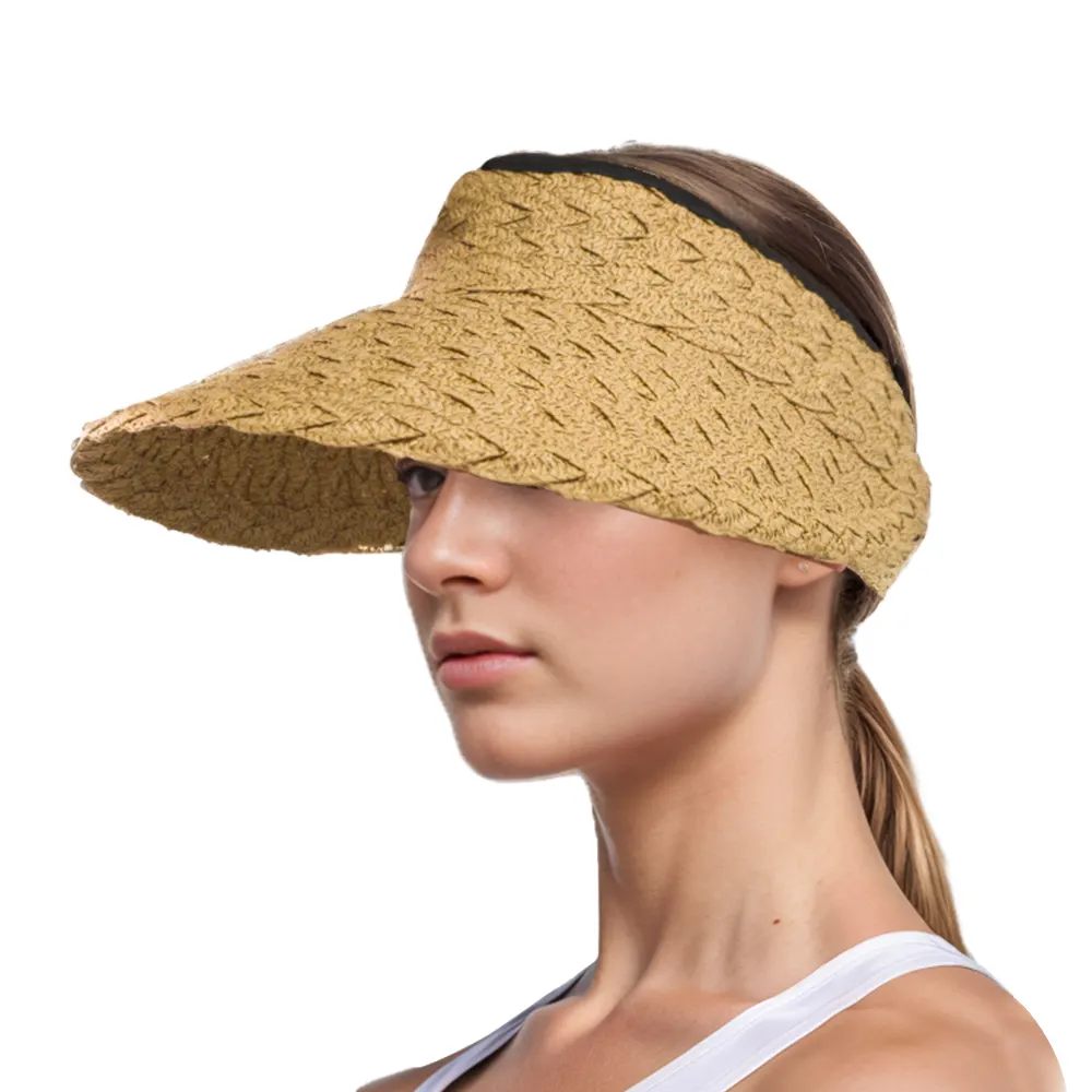 2024 핫 세일 여름 빈 탑 태양 자외선 차단 바이저 여성을위한 조정 가능한 부드러운 모자 하와이 선 바이저 밀짚 모자