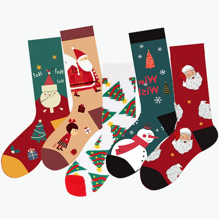 2024 Jacquard calcetines de Navidad muñeco de nieve Santa Claus calcetines de tubo calcetines de algodón de dibujos animados de invierno