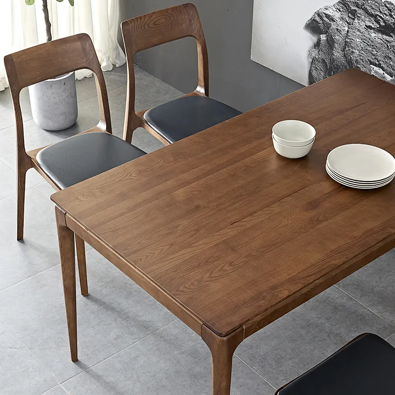 Desain Baru Walnut Kayu Ruang Tamu Ruang Makan Elegan Restoran Eropa 1.5M Meja Makan 6 Kursi Set Makan