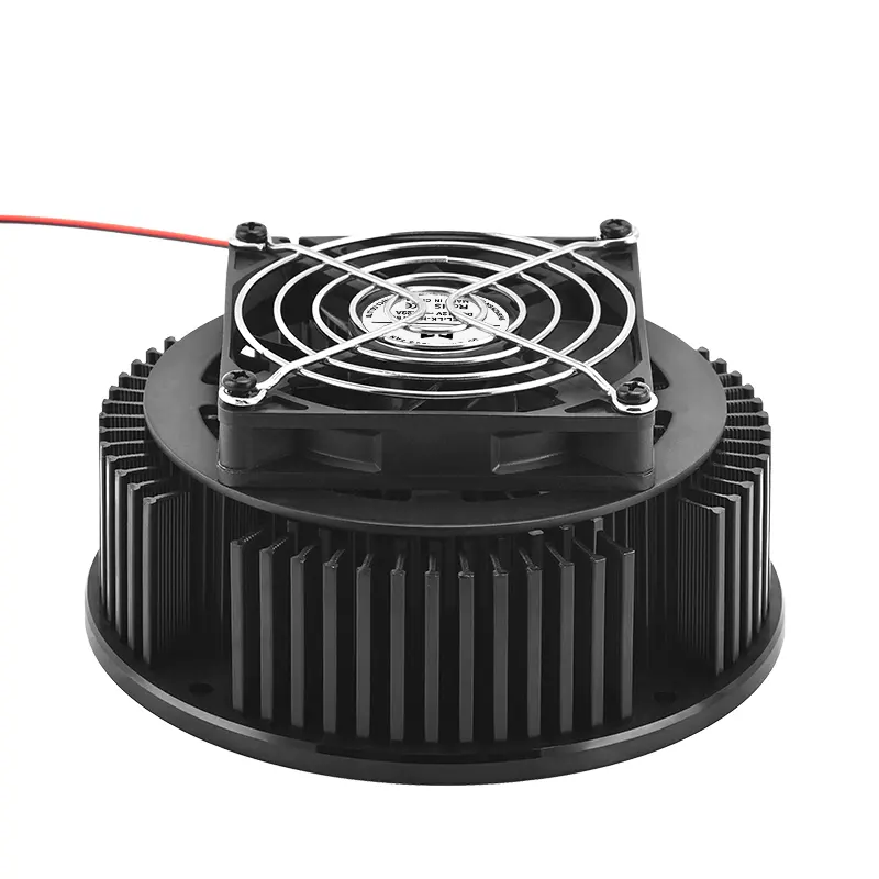 40w diameter 133mm and height 40mm black Anodizing round LED light pin fin aluminum cooler heat sink with axial flow fan