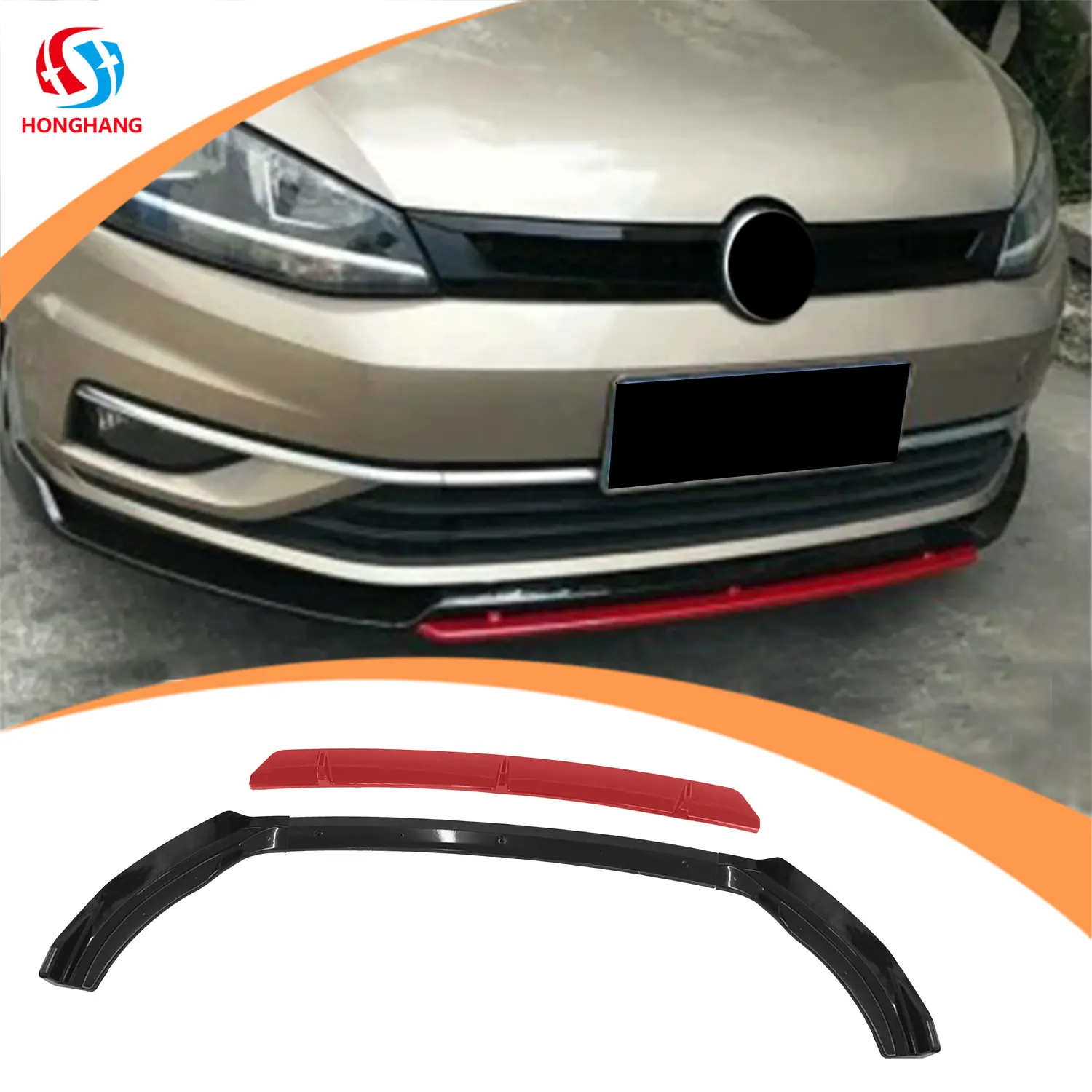 Honghang vendita di fabbrica labbro Splitter paraurti anteriore per auto a 4 stadi, labbro paraurti anteriore nero + rosso labbra anteriori per Polo V.w 2019 +