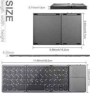充電式フルサイズ超スリムポケットスウェーデンキーボード折りたたみ式Qwerty折りたたみBluetoothキーボードタッチパッド付き - Product Image 3