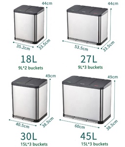 8 galones 30L Papelera de reciclaje clasificada Basura 2 compartimentos Cubo de basura de acero inoxidable con tapa de plástico - Product Image 4