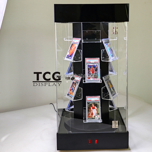 TCG di alta qualità acrilico nero armadietto di stoccaggio PS a BGS CGC carta di protezione antipolvere acrilico espositore Design a LED