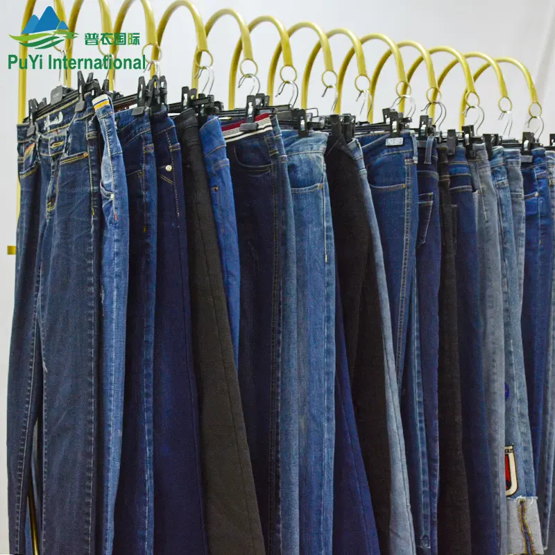 PUYI guangzhou popolare prezzo basso bulk 90% clean new fashion sudafrica borse usate scarpe usate jeans usati pantaloni in denim