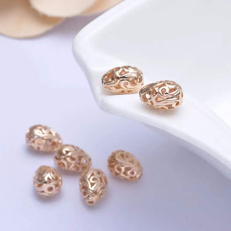 Zhongxing DIY bilezik aksesuarları nikel ücretsiz altın içi boş damla şeklinde halka boncuk küçük delik boncuk bilezik delikli boncuk
