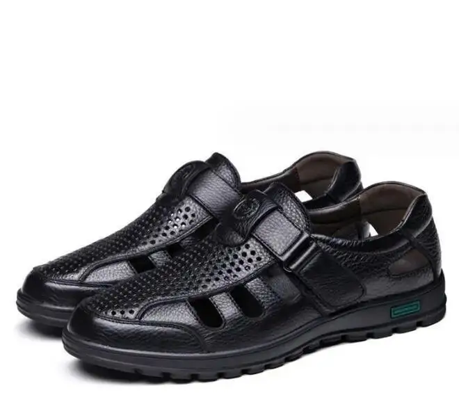 Moda Homem Primavera Verão Sandálias de Couro Masculina Oco Sapatos De Couro Respirável