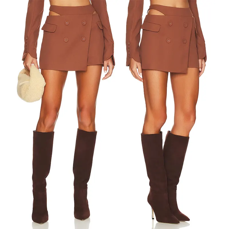 Faldas cortas con corte a la cadera para mujer, minifalda marrón con forro de tela