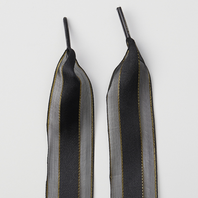 Black bronzing striped shoelaces