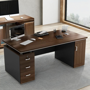 Escritorio moderno para ordenador de madera marrón con 2 cajones laterales para uso en el hogar, la oficina o la escuela con un diseño de mesa de escritura elegante - Product Image 4
