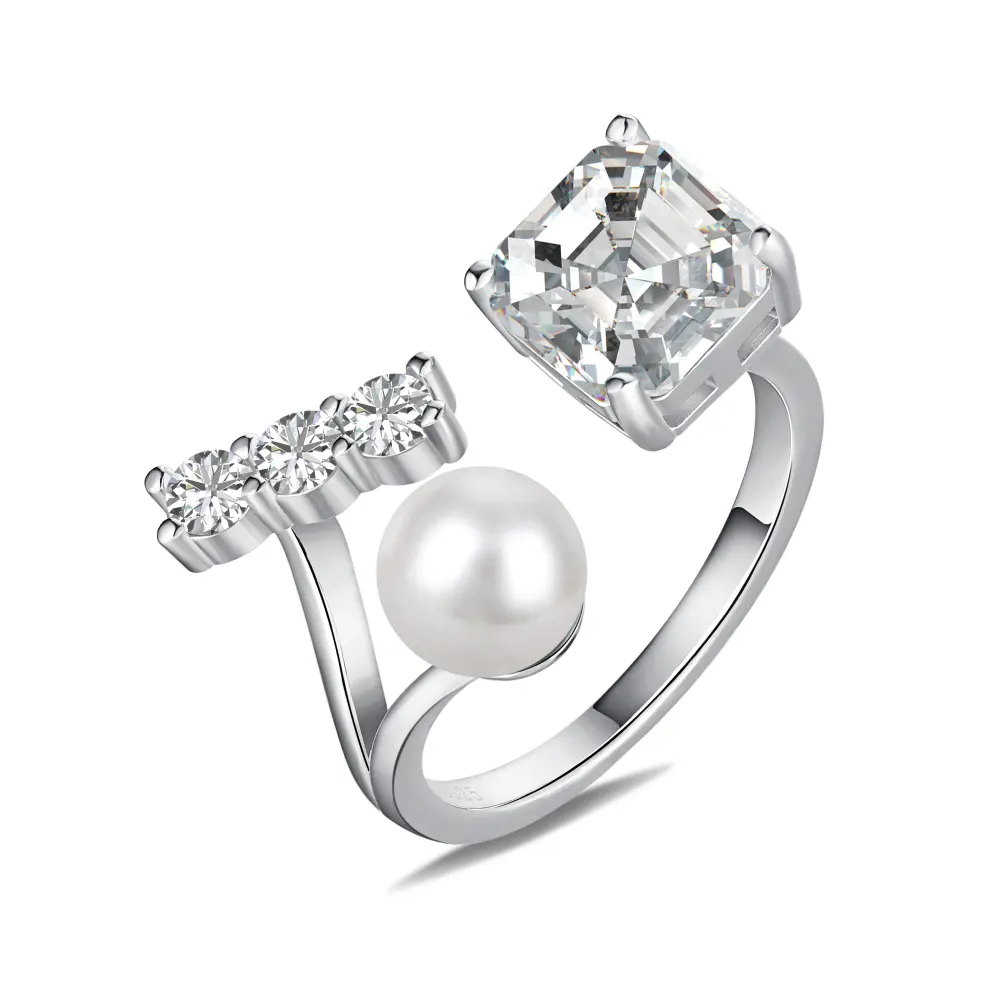Dylam Elegant Fine Jewelry Frauen 925 Sterling Silber Quadrat 5A Zirkonia Shell Pearl verstellbarer Verlobung versprechen Ring