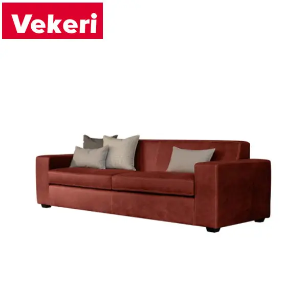 Stile ufficio moderno semplice pelle marrone rosso senza gambe doppi posti divano soggiorno per molte scene