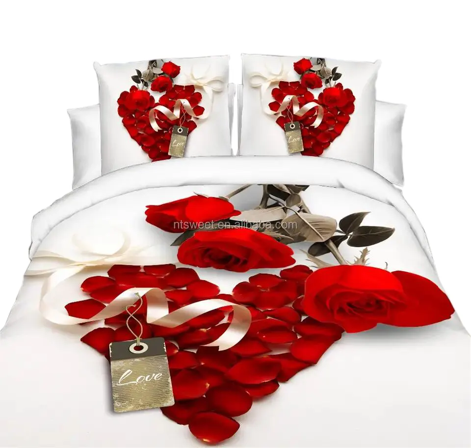 Bianco e Rosso Rose Stampato Reattivo 3d Letto Set 3d Set di Biancheria Da Letto Biancheria da letto Queen King Size/biancheria da letto Copripiumino